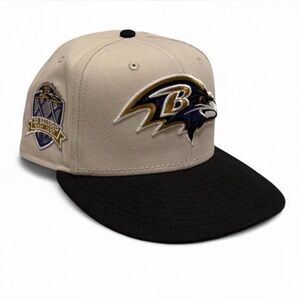New Era 59FIFTY Baltimore Ravens 20 Seasons Fitted Hat 7 5/8 Tan Black NFL Cap